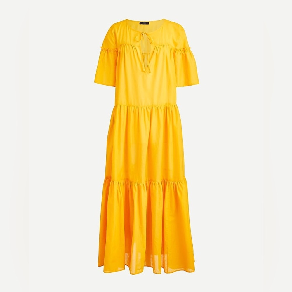 J. Crew Tiered Cotton Voile Beach Dress in Yellow - S